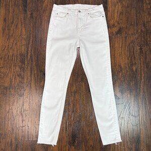7 For All Mankind Jeans 28 High-Rise Ankle Skinny White Stretch Raw Hem Women's